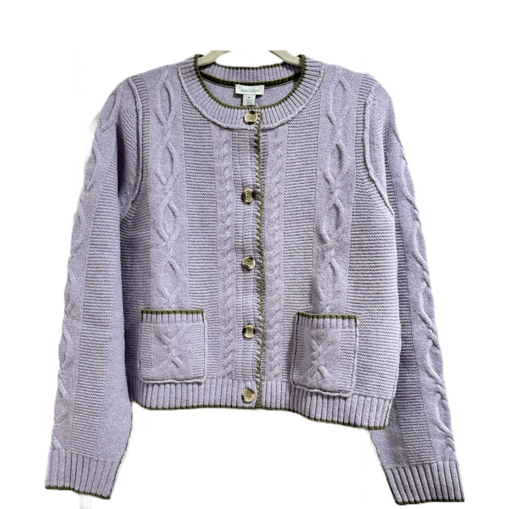 Sundance Sloane Merino Wool Knit Cardigan Sweater Lavender Green NWT Sz S SP M